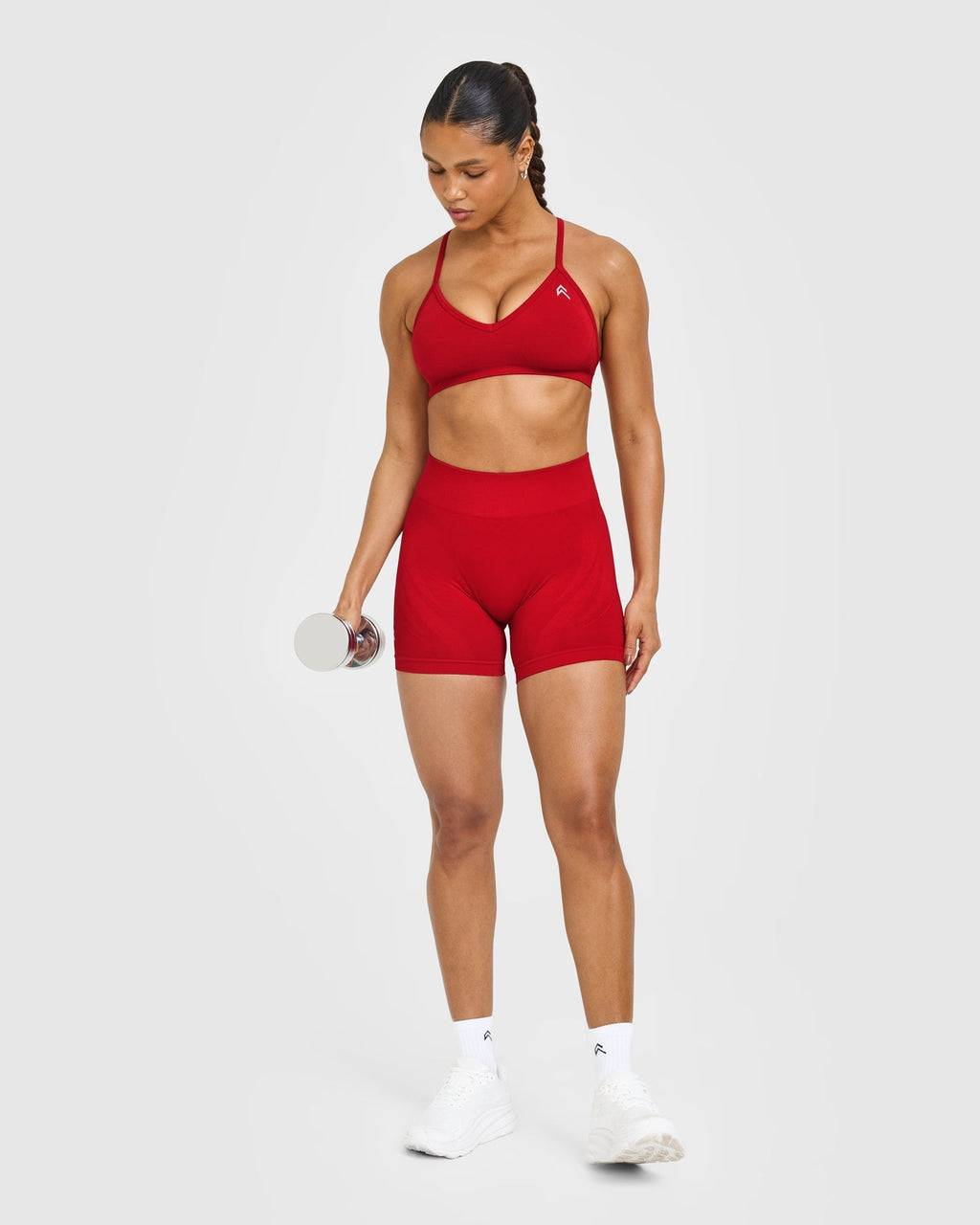EnhanceLift™ Seamless Strappy Sports Bra with White Logo | Light Toasted Red