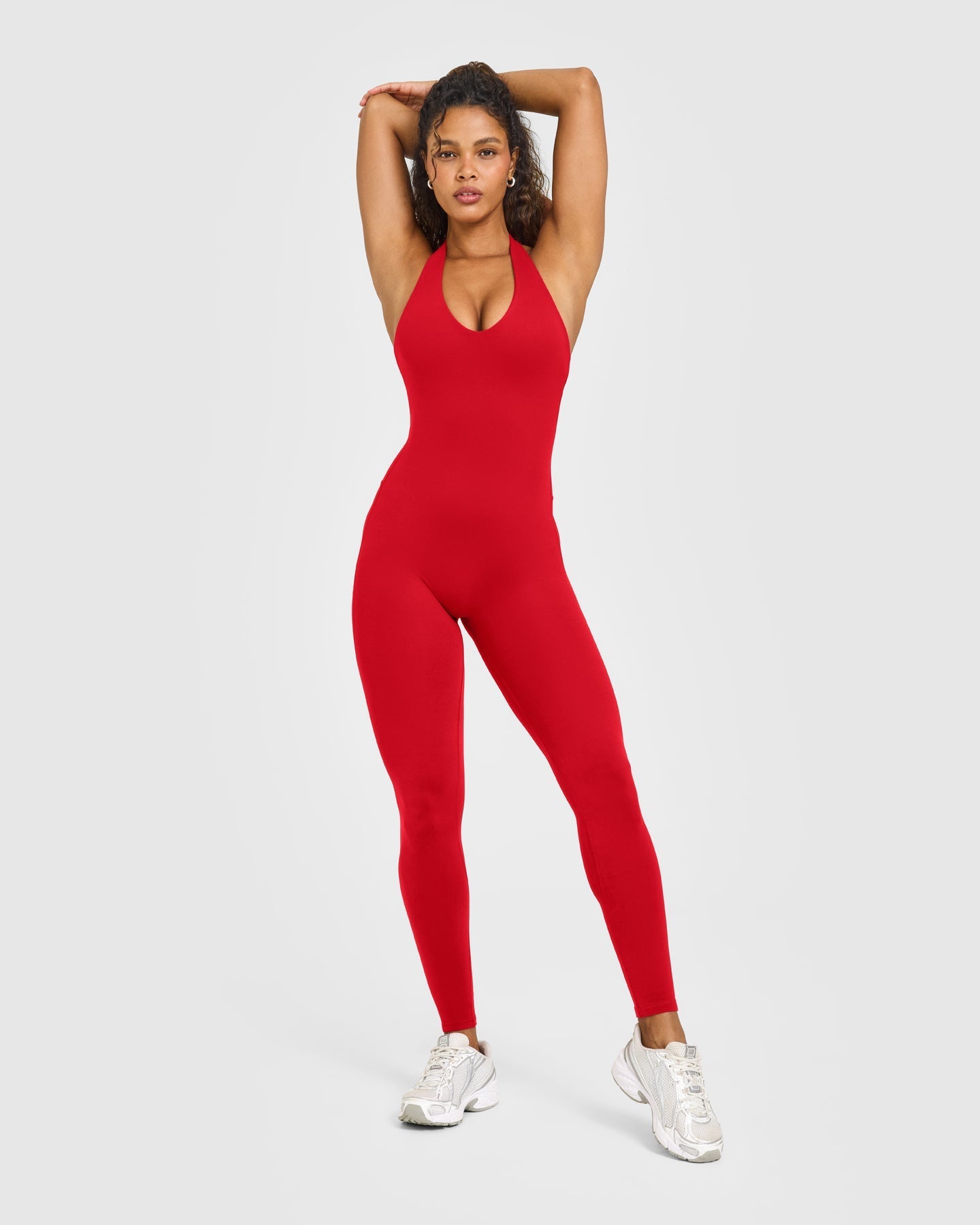 SoftMotion™ Halter Neck All In One Long with White Logo | Light Toasted Red