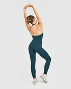 SoftMotion™ Halter Neck All In One Long with White Logo | Oil Blue