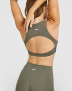 SoftMotion™ High Neck Sports Bra with White Logo | Alpine Green