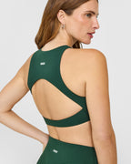 SoftMotion™ High Neck Sports Bra with White Logo | Dark Racing Green