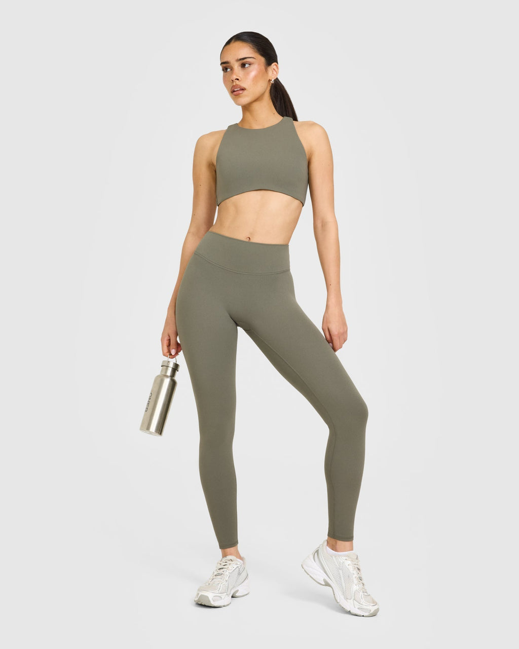 SoftMotion™ High Waisted Leggings with White Logo | Alpine Green