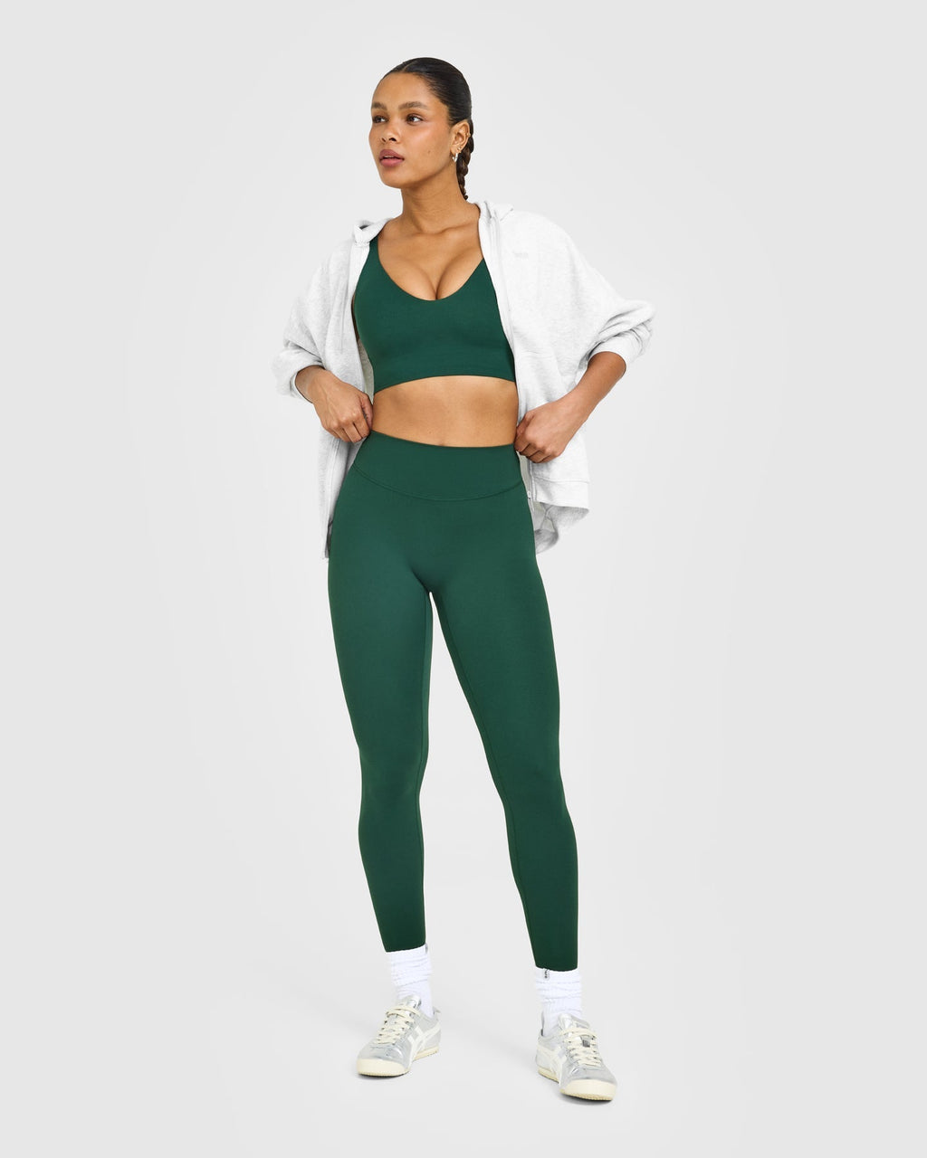 SoftMotion™ High Waisted Leggings with White Logo | Dark Racing Green