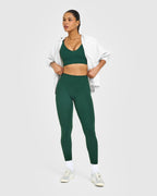 SoftMotion™ High Waisted Leggings with White Logo | Dark Racing Green