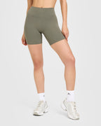 SoftMotion™ High Waisted Shorts 6" with White Logo | Alpine Green
