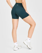 SoftMotion™ High Waisted Shorts 6" with White Logo | Oil Blue