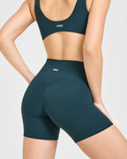 SoftMotion™ High Waisted Shorts 6" with White Logo | Oil Blue