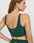 SoftMotion™ Longline Sports Bra with White Logo | Dark Racing Green