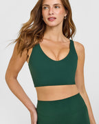 SoftMotion™ Longline Sports Bra with White Logo | Dark Racing Green