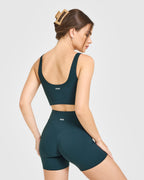 SoftMotion™ Longline Sports Bra with White Logo | Oil Blue