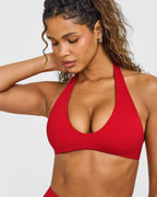 SoftMotion™ Minimal Halter Neck Bralette with White Logo | Light Toasted Red