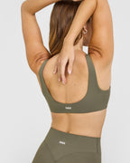 SoftMotion™ Scoop Back Bralette with White Logo | Alpine Green