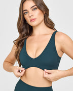 SoftMotion™ Scoop Back Bralette with White Logo | Oil Blue